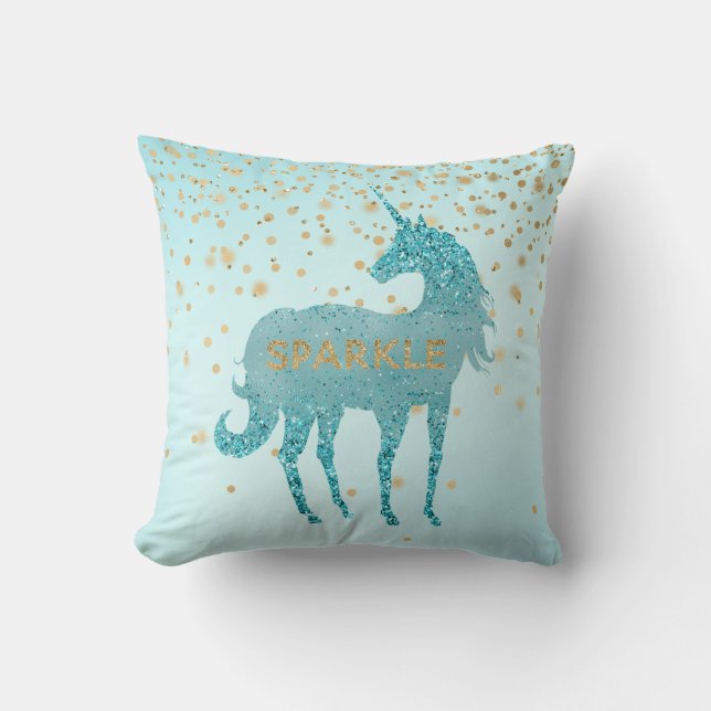Glitzy Aqua Sparkle Unicorn     Throw Pillow (Front)