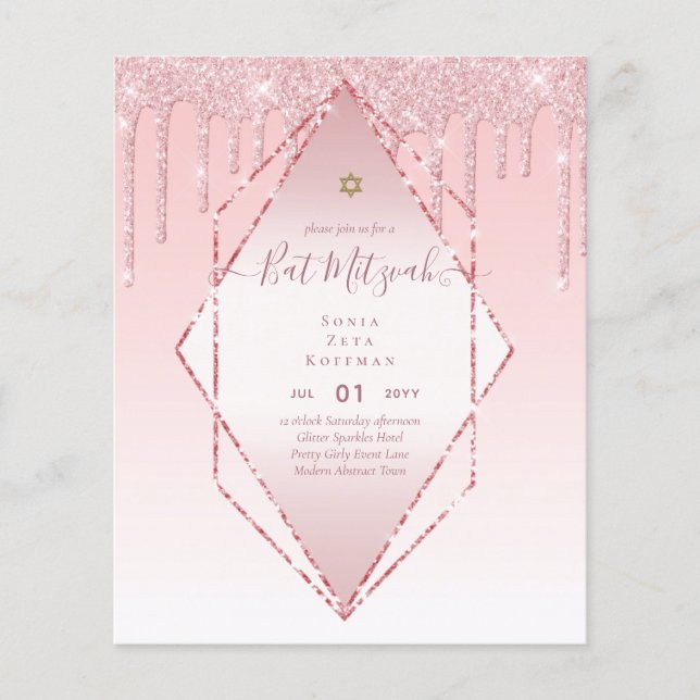 Glitzy BAT MITZVAH Invites Glitter Sparkles Modern Flyer (Front)