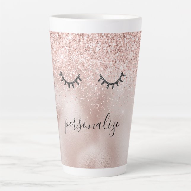 Glitzy Black Eyelashes Blush Pink Glitter    Latte Mug (Front)