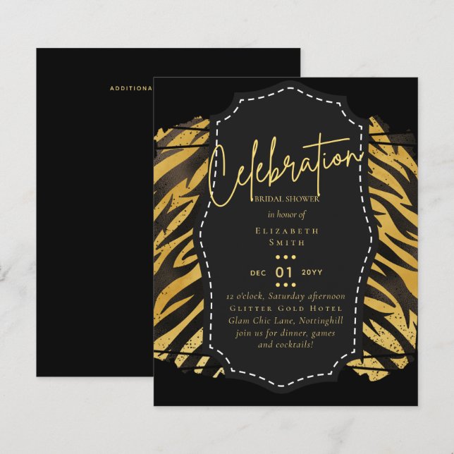 Glitzy Black Gold Bridal Shower Theme Invitations (Front/Back)
