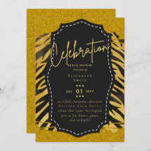 Glitzy Black Gold Bridal Shower Theme Invitations