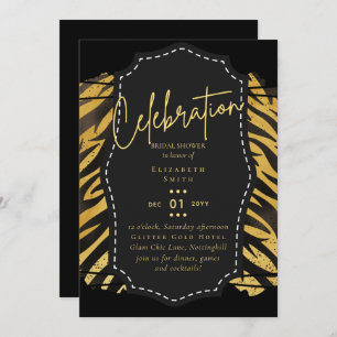 Glitzy Black Gold Bridal Shower Theme Invitations