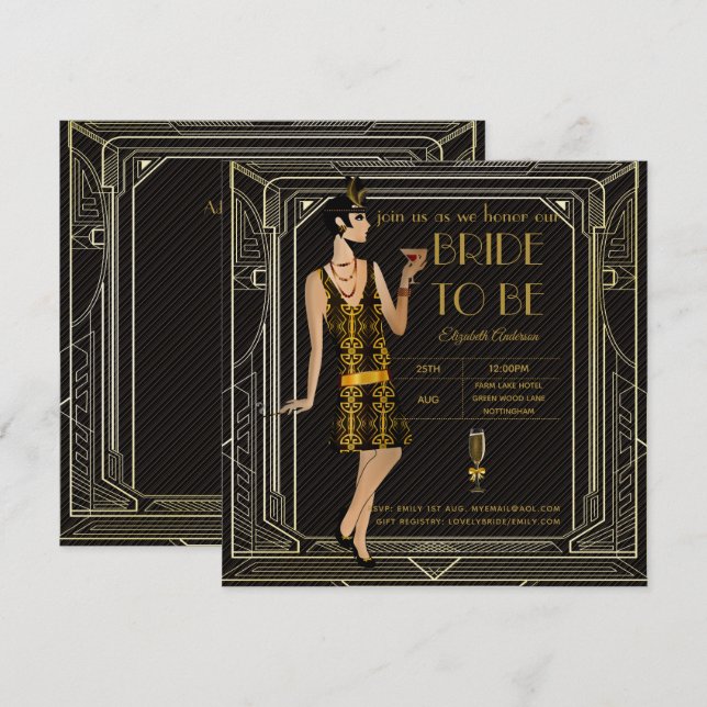 Glitzy Black Gold Bridal Shower Theme Invitations (Front/Back)