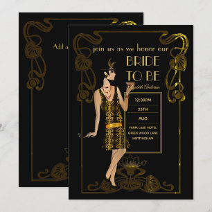 Glitzy Black Gold Bridal Shower Theme Invitations