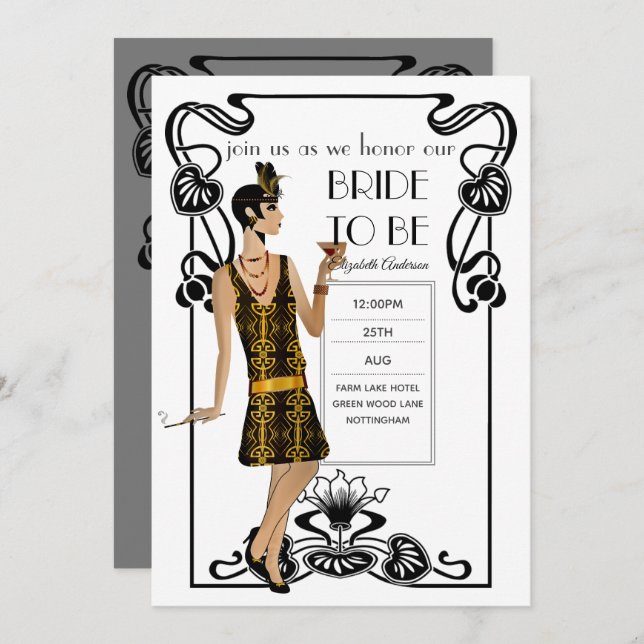 Glitzy Black Gold Bridal Shower Theme Invitations (Front/Back)