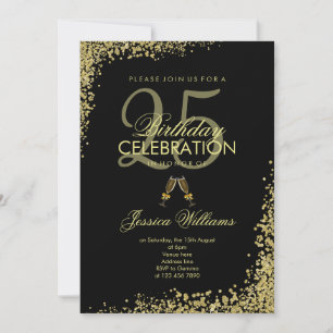 Glitzy Black & Gold "Champagne Toast" Birthday Invitation