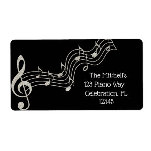 Glitzy Black & White Musical Notes Birthday