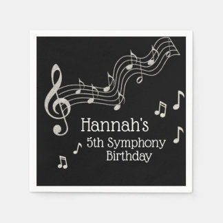Glitzy Black & White Musical Notes Birthday  Napkin