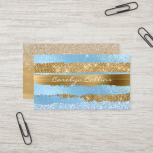 Glitzy Blue and Gold Glittery Business Card