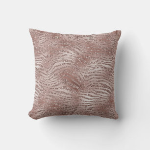 Glitzy Blush Pink Glitter Glam Zebra Print Throw Pillow