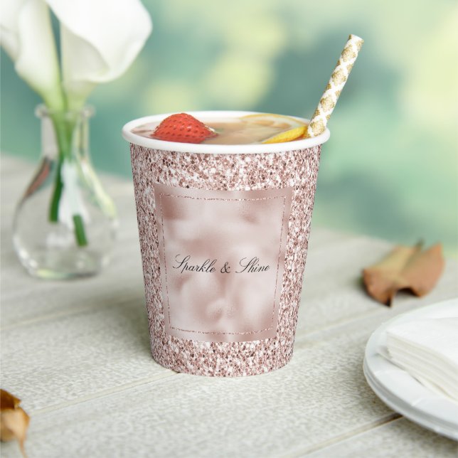 Glitzy Blush Pink Glitter           Paper Cups (Insitu)