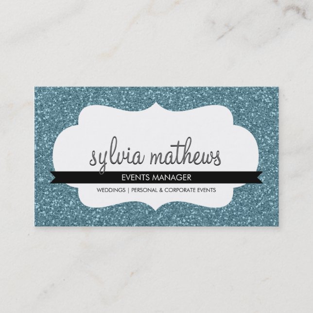 GLITZY BUSINESS CARD sparkly glitter pale blue (Front)