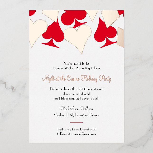 Glitzy Card Suits Casino Night Party Invitation (Front)