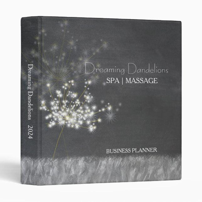 Glitzy Chalkboard Dandelions Business Planner Binder (Front/Spine)