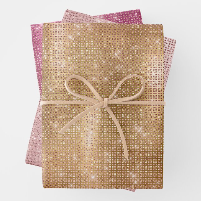 Glitzy Champagne Gold Sparkle Glam Wrapping Paper Sheet (In situ)
