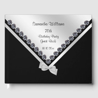 Glitzy Diamonds & Silver Bow 70th Birthday Guest Book