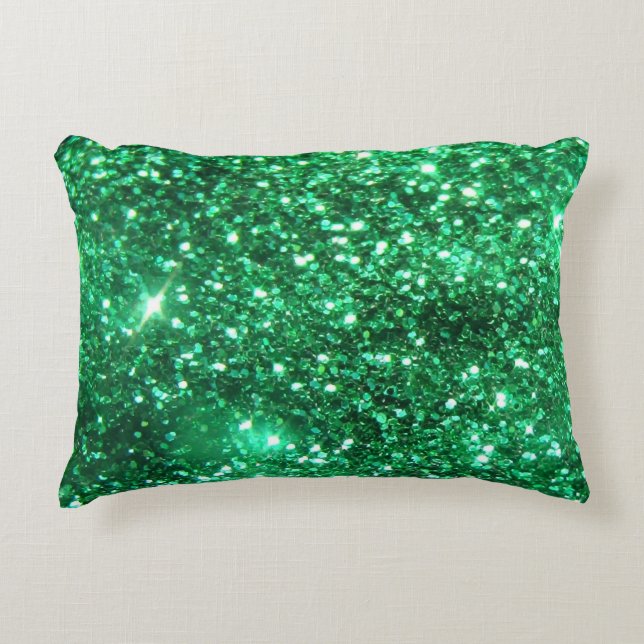 Glitzy Emerald Green Glitter Accent Pillow (Front)