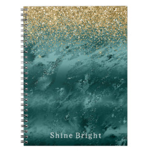 Glitzy Emerald Green Ombre Marble Gold Glitter  Notebook