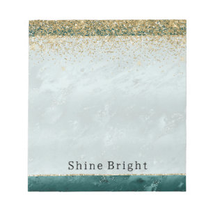 Glitzy Emerald Green Ombre Marble Gold Glitter Notepad