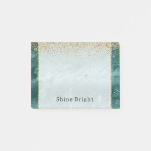 Glitzy Emerald Green Ombre Marble Gold Glitter Post-it Notes