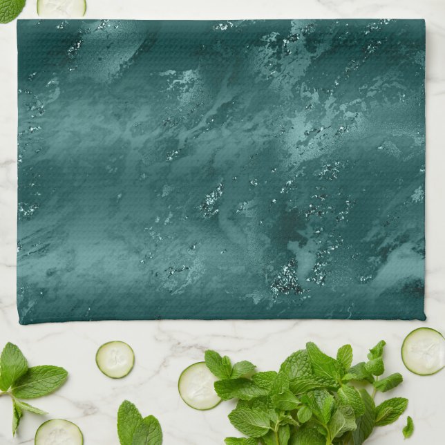 Glitzy Emerald Green Ombre Marble    Kitchen Towel (Folded)
