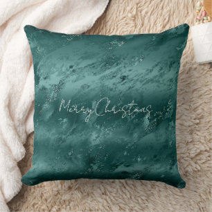 Glitzy Emerald Green Ombre Marble           Throw Pillow