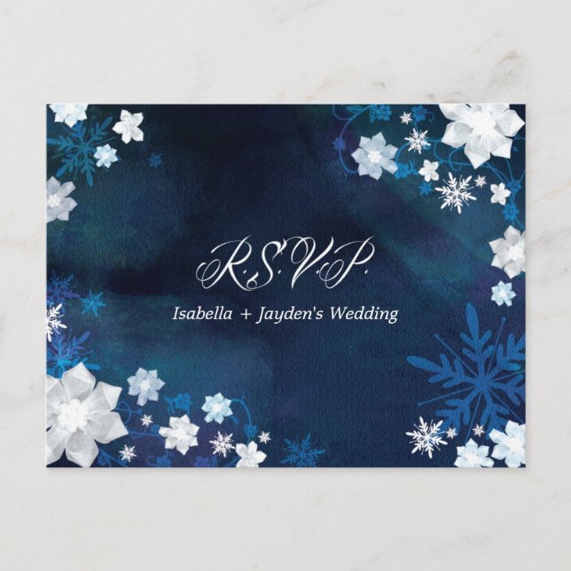 Glitzy Floral Winter Wonderland Wedding RSVP Invitation Postcard (Front)