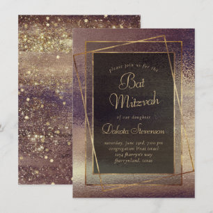 Glitzy Foil   Bronze Taupe Faux Glitter Sparkle Invitation