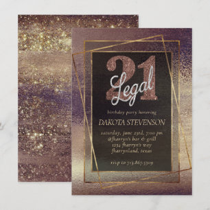 Glitzy Foil   Golden Bronze Copper 21 and Legal Invitation