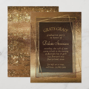 Glitzy Foil Golden Bronze Copper Glam Graduation Invitation