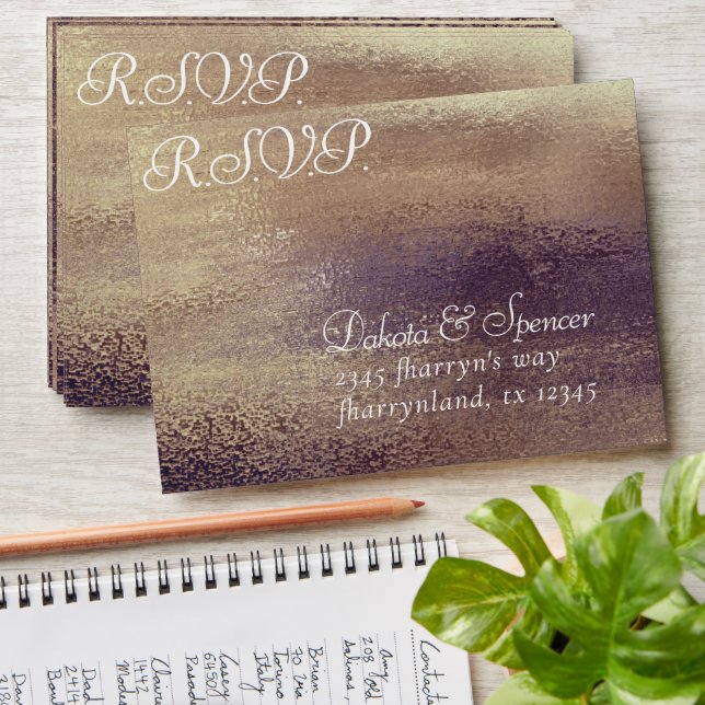 Glitzy Foil | Golden Bronze Copper RSVP Address Envelope (Stacked)