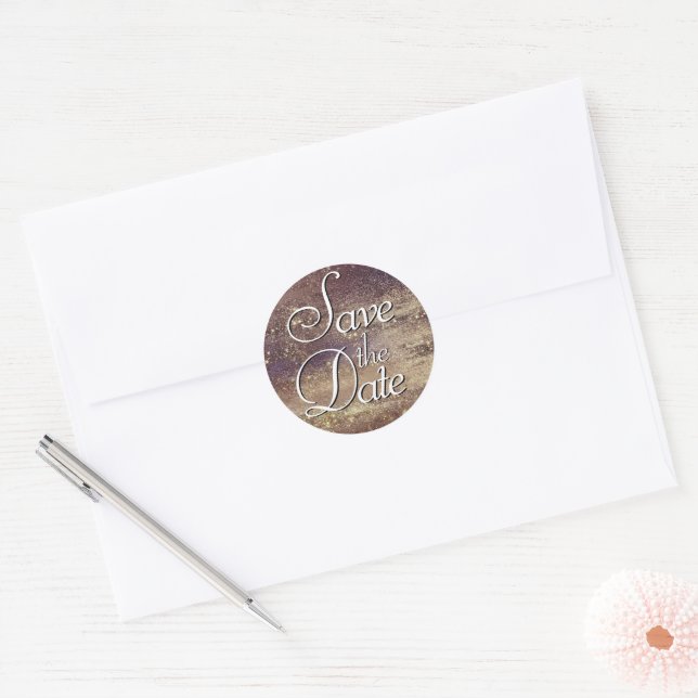 Glitzy Foil | Golden Bronze Copper Save the Date Classic Round Sticker (Envelope)