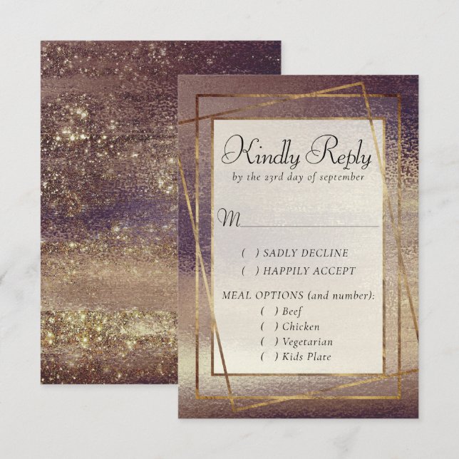 Glitzy Foil | Golden Bronze Copper Sparkle Entree RSVP Card (Front/Back)