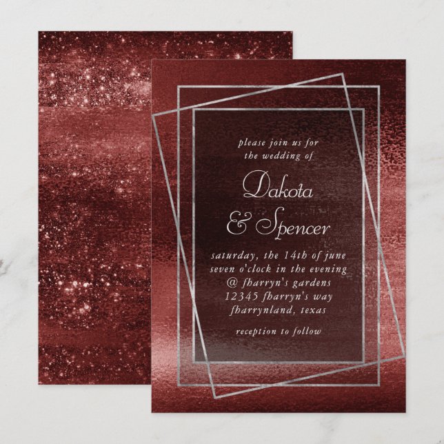 Glitzy Foil | Henna Crimson Red Faux Glitter Shine Invitation (Front/Back)