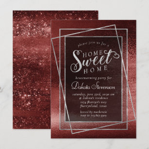 Glitzy Foil Henna Crimson Red Glam Housewarming Invitation