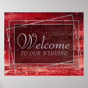 Glitzy Foil Henna Crimson Red Sparkle Welcome Poster