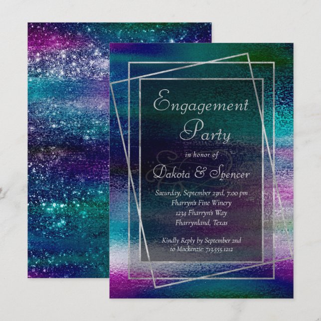 Glitzy Foil | Holographic Faux Sparkle Engagement Invitation (Front/Back)