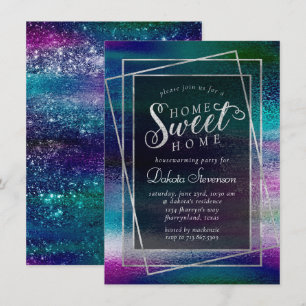 Glitzy Foil Holographic Iridescent Housewarming Invitation