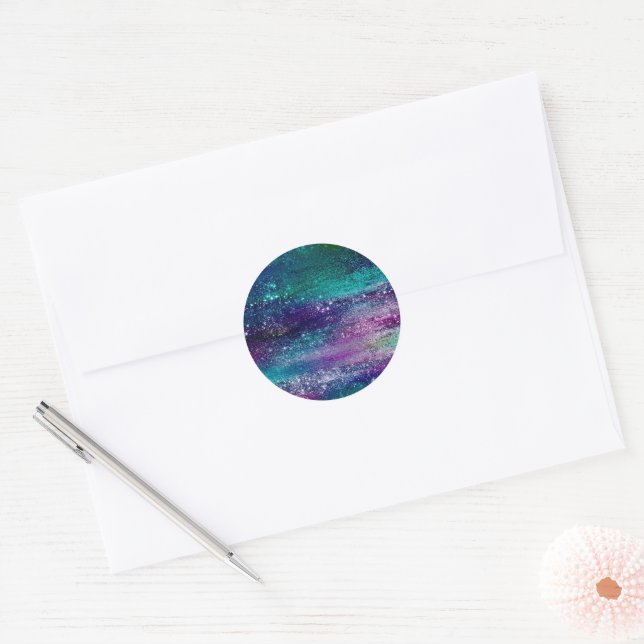 Glitzy Foil | Holographic Iridescent Save the Date Classic Round Sticker (Envelope)