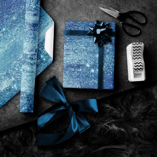 Glitzy Foil Ice Blue Faux Iridescent Shimmer Wrapping Paper