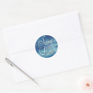 Glitzy Foil   Ice Blue Iridescent Save the Date Classic Round Sticker