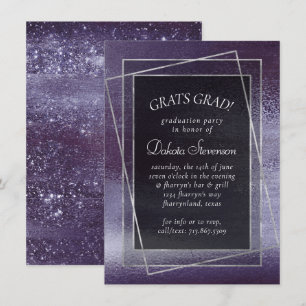 Glitzy Foil   Indigo Midnight Purple Graduation Invitation
