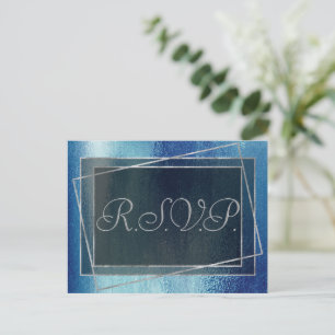 Glitzy Foil   Iridescent Ice Blue Faux Shine RSVP Invitation Postcard