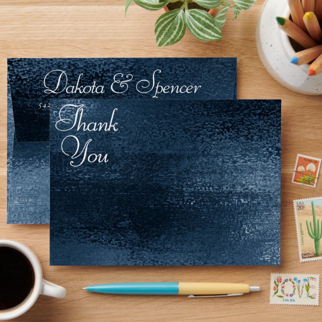 Glitzy Foil | Navy Blue Sparkle Glitter Thank You Envelope (Desk)