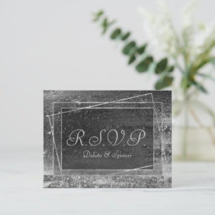 Glitzy Foil Platinum Silver Faux Chrome RSVP Invitation Postcard