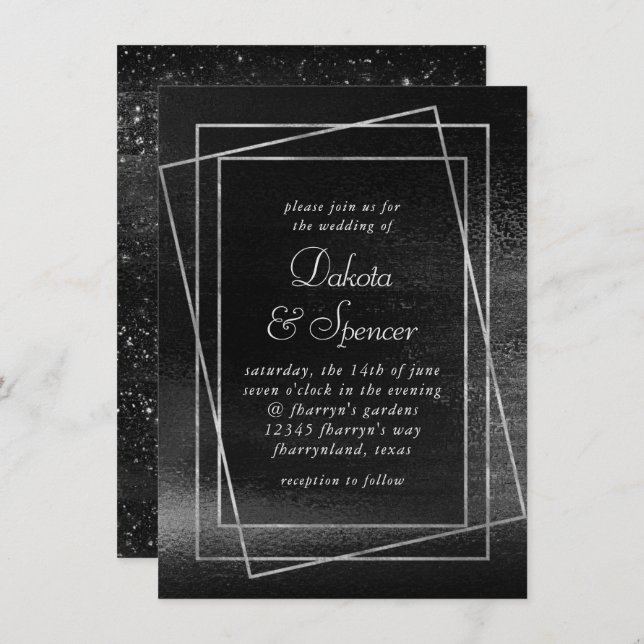 Glitzy Foil | Platinum Silver Faux Chrome Shimmer Invitation (Front/Back)