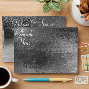 Glitzy Foil Platinum Silver Faux Shine Thank You Envelope