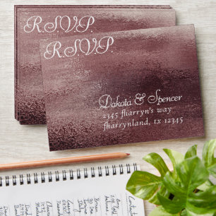 Glitzy Foil   Rose Gold Mauve Blush RSVP Addressed Envelope