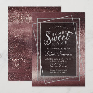 Glitzy Foil Rose Gold Mauve Pink Housewarming Invitation