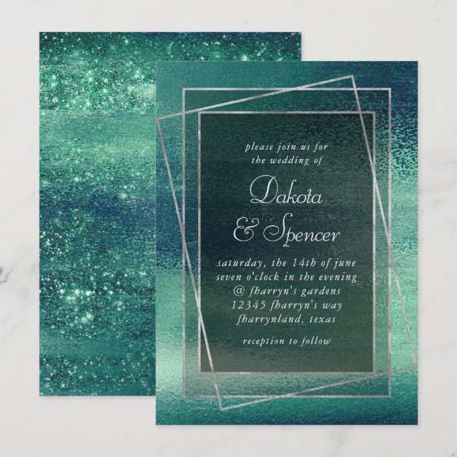 Glitzy Foil | Seafoam Green Aqua Faux Shimmer Invitation (Front/Back)